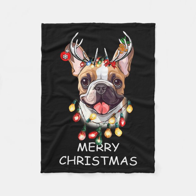 Couverture Polaire Santa Reindeer French Bulldog Dog Christmas Lights (Devant)