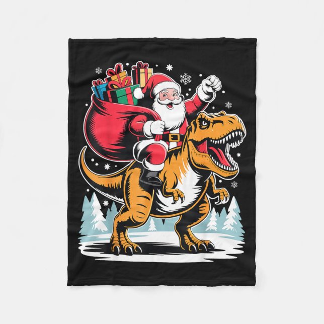Couverture Polaire Santa Riding Dinosaur T Rex Christmas Boys Xmas  (Devant)