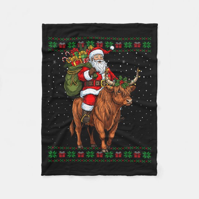 Couverture Polaire Santa Riding Highland Cow Ugly Christmas Sweater  (Devant)