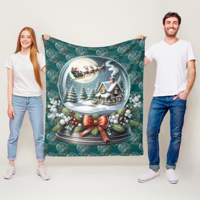 Couverture Polaire Santa Sleigh Ride in Snow Globe Wonderland (En situation)