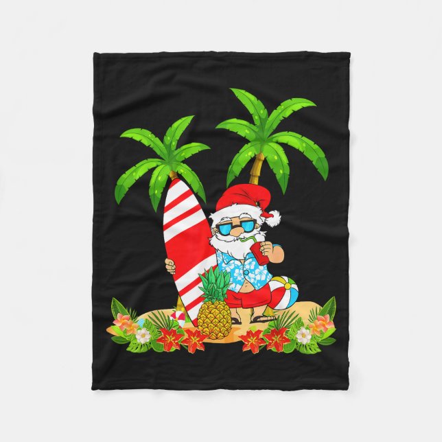 Couverture Polaire Santa Summer Surfing Christmas In July Beach Vacat (Devant)