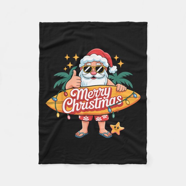 Couverture Polaire Santa Surfing Hawaiian Beach Christmas In July Tro (Devant)