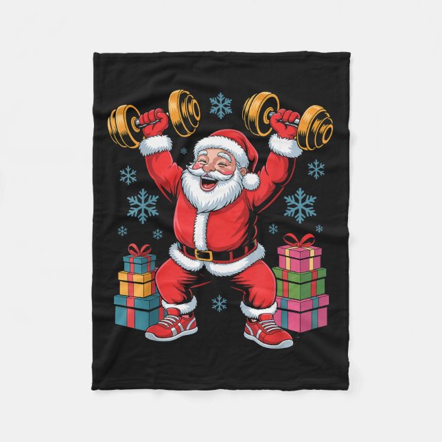 Couverture Polaire Santa Weightlifting Fitness Gym Training Christmas (Devant)