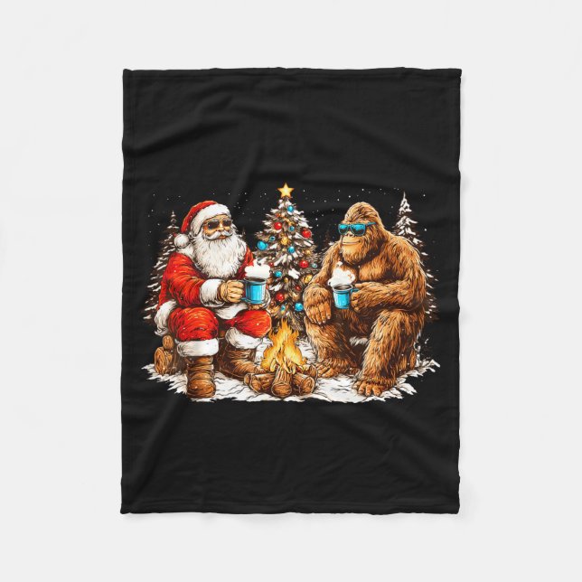Couverture Polaire Santa With Bigfoot Christmas Campfire Funny Sasqua (Devant)