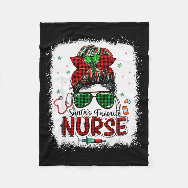 Couverture Polaire Santas Favorite Nurse Christmas Santa Hat Light Me (Devant)