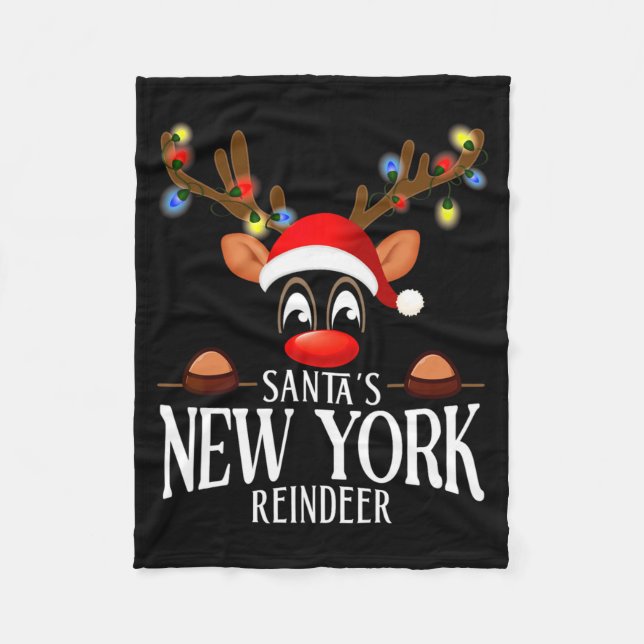 Couverture Polaire Santas New York Reindeer Funny Xmas Matching Pjs  (Devant)