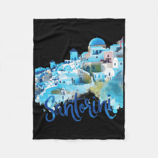 Couverture Polaire Santorin Grèce île Aquarelle Souvenir Pittoresque