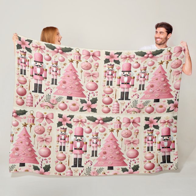 Couverture Polaire Sapin de Noël Casse-Noisette Rose  (En situation)