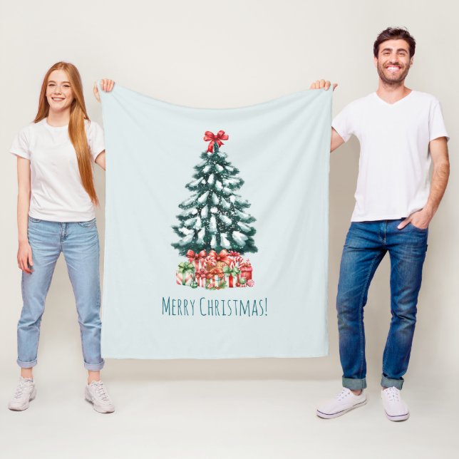 Couverture Polaire Sapin de Noël élégant enneigé vert menthe (En situation)