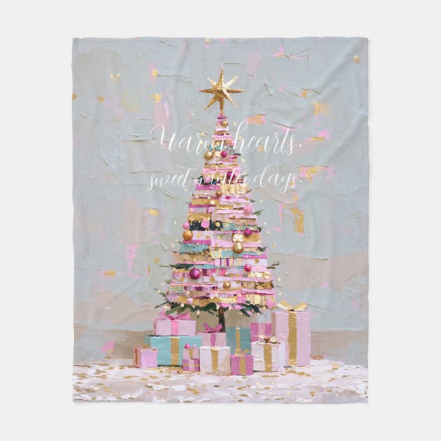 Couverture Polaire Sapin de Noël rose et or Impasto (Devant)