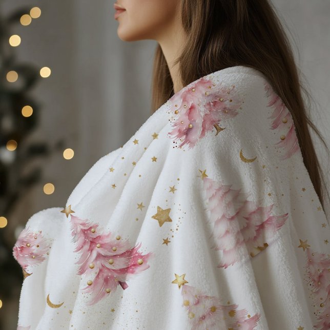 Couverture Polaire Sapin de Noël Rose Féminin  (Pink Christmas Tree Blanket)