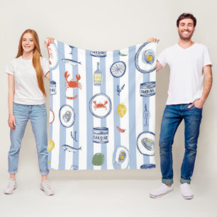 Couverture Polaire Sardine motif à rayures bleues de la mer Méditerra