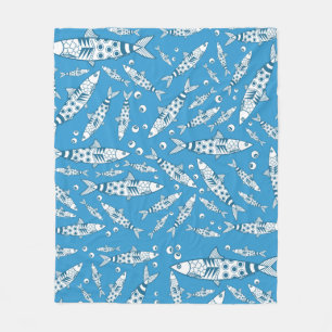 Couverture Polaire Sardines de Lisbonne Portugaises Motif Azulejos Bl