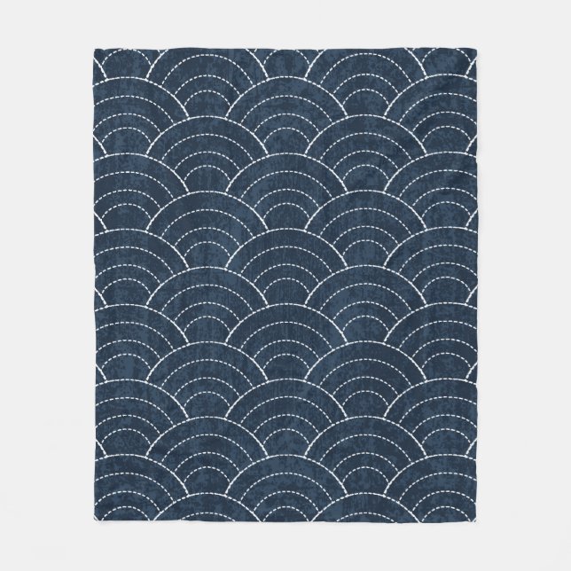 Couverture Polaire Sashiko sans soudure motif de teinture indigo avec (Devant)