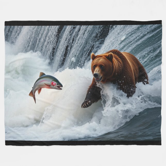 Couverture Polaire Saumon de prise d'ours grizzli (Devant (Horizontal))