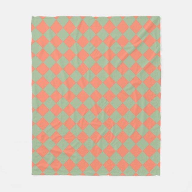 Couverture Polaire Saumon vert olive rose Checker Motif diamant (Devant)