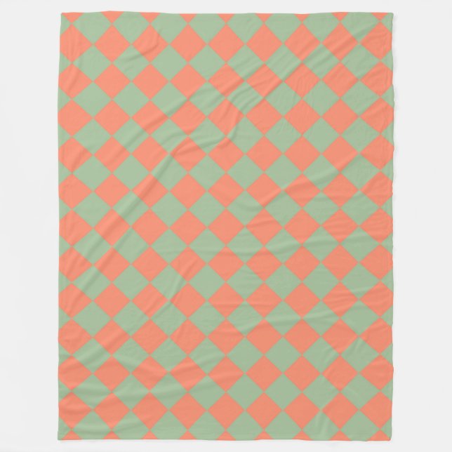 Couverture Polaire Saumon vert olive rose Checker Motif diamant (Devant)