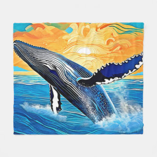 Couverture Polaire Saut de coucher de soleil de baleine à bosse Art