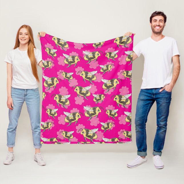 Couverture Polaire Sauver les abeilles avec des fleurs roses (En situation)