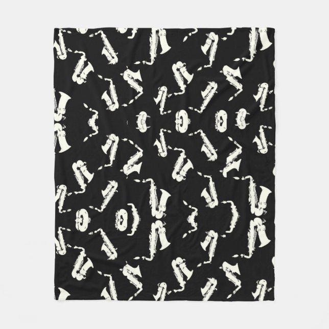 Couverture Polaire Saxophone Jazz Noir Et Blanc Motif (Devant)