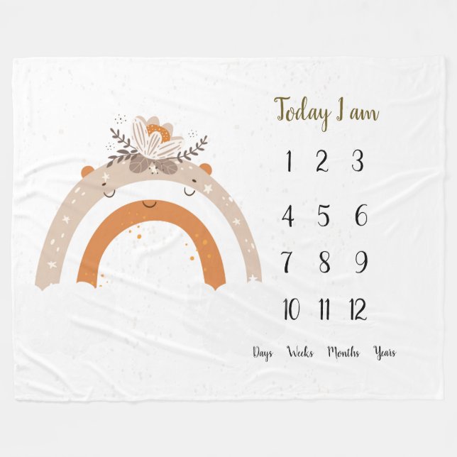 Couverture Polaire Scandi Arc en ciel Bébé 1ère année Jalon    (Devant (Horizontal))
