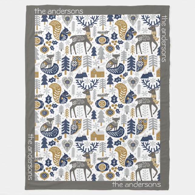Couverture Polaire Scandinavie Woodland Animaux Snowflakes Noël (Devant)