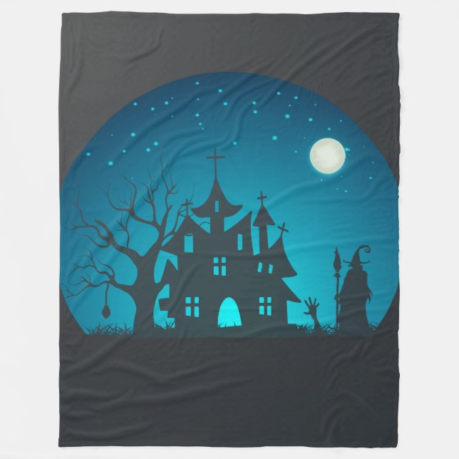 Couverture Polaire Scary and Fun Blue and Black Haunted House (Devant)