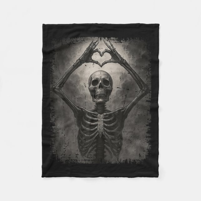 Couverture Polaire Scary Skeleton Hands Heart Sign Funny Halloween Co (Devant)