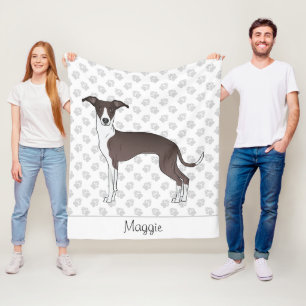 Couverture Polaire Sceau Et Blanc Italien Greyhound Avec Nom Personna