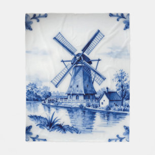 Couverture Polaire Scène de canal classique avec moulin à vent de Del