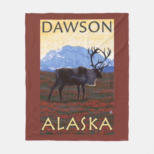 Couverture Polaire Scène de caribou - Dawson, Alaska (Devant)