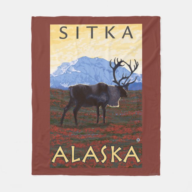 Couverture Polaire Scène de caribou - Sitka, Alaska (Devant)