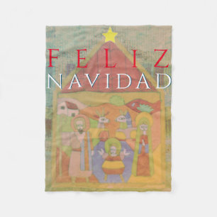 Couverture Polaire Scène de la Nativité Folk "Feliz Navidad"