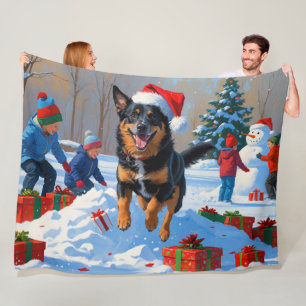 Couverture Polaire Scène de neige festive de Noël avec Malinois Belge