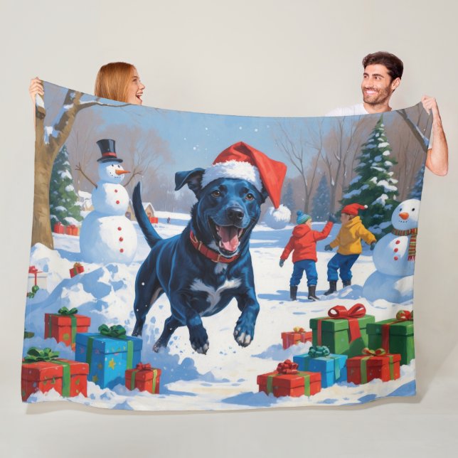 Couverture Polaire Scène de neige festive de Noël Blue Heeler (En situation)