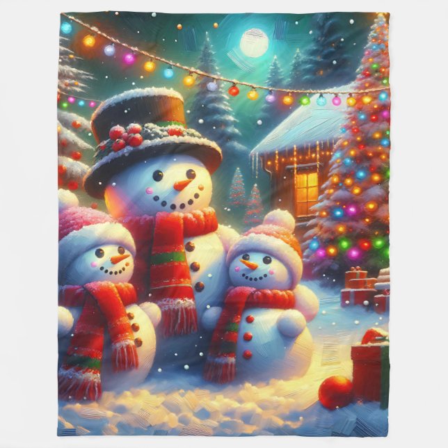 Couverture Polaire "Scène de Noël de la famille des Snowmans" (Devant)