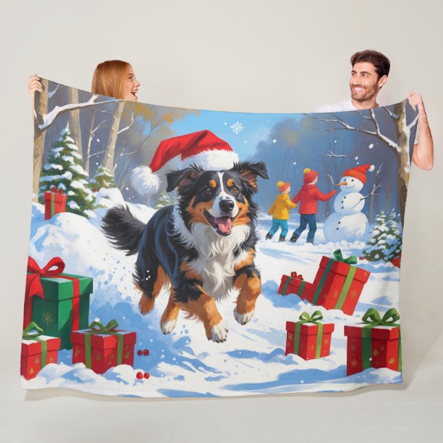Couverture Polaire Scène de Noël du berger australien (En situation)