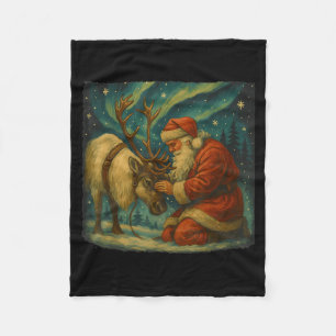 Couverture Polaire Scène de nuit de Noël avec Santa et rennes vintage