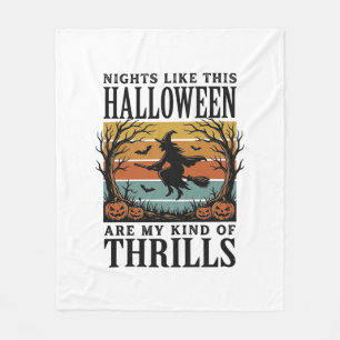 Couverture Polaire Scène d'effroi de sorcière vintage Halloween Gravu