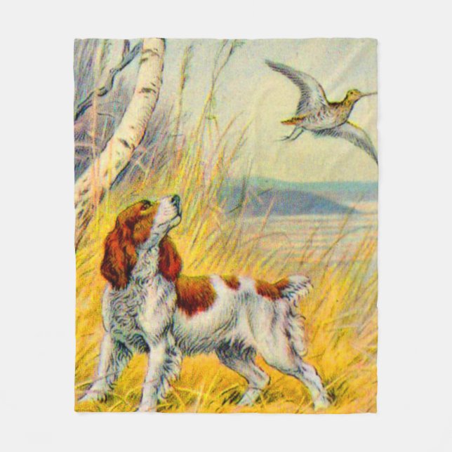 Couverture Polaire scène forestière avec chien et oiseau (Devant)