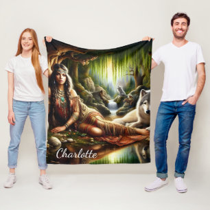 Couverture Polaire Scène pacifique : Amérindiens et loups