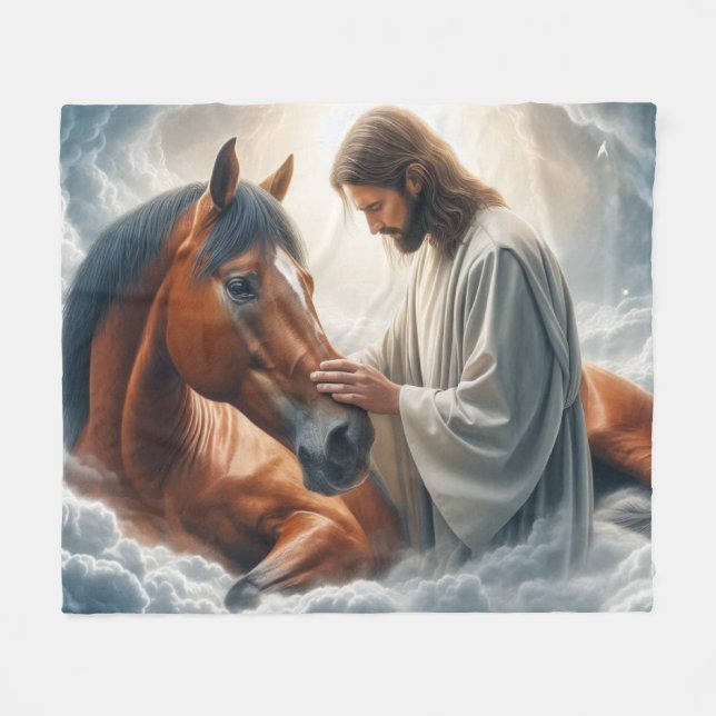 Couverture Polaire Scène sereine de Compassion avec Jésus et Cheval (Devant (Horizontal))