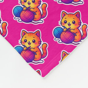 Couverture Polaire Scène Whimsical de Tricot de chats Kawaii avec sur