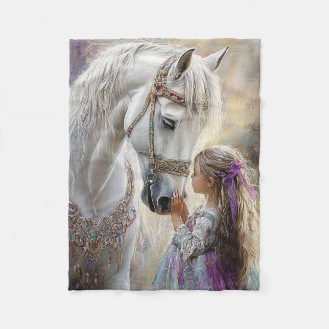 Couverture Polaire Scène Whimsical White Horse Lil Girl Celeste (Devant)