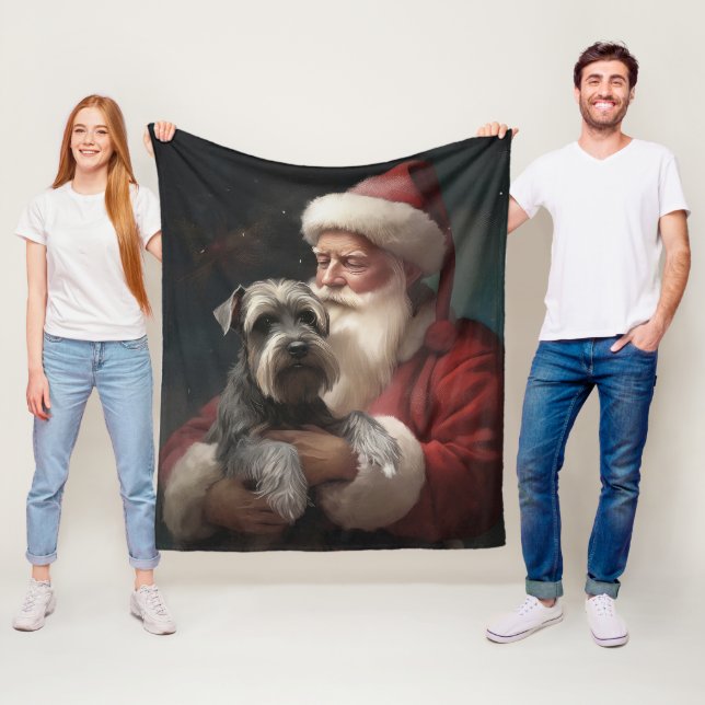 Couverture Polaire Schnauzer avec le Père Noël Noël Festif (En situation)