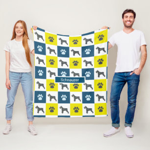 Couverture Polaire Schnauzer Chien et Empreinte de patte Grille Jaune