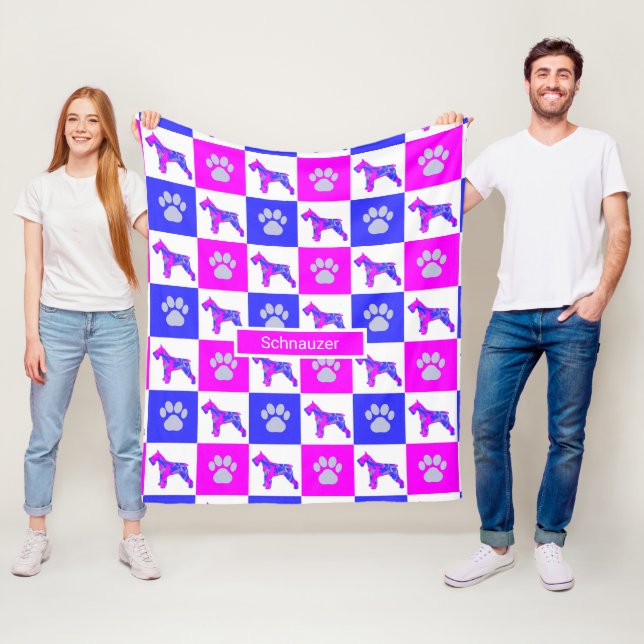 Couverture Polaire Schnauzer Chien & Paw Hot Pink et Blue (En situation)