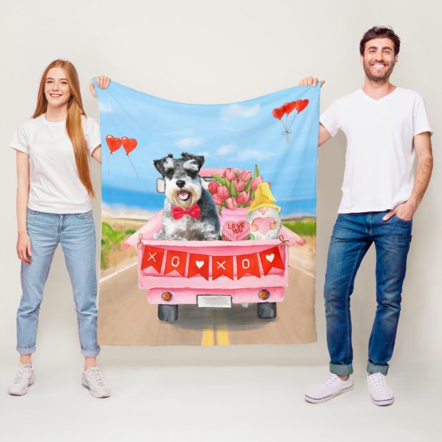 Couverture Polaire Schnauzer Chien Valentine's Day Truck (En situation)