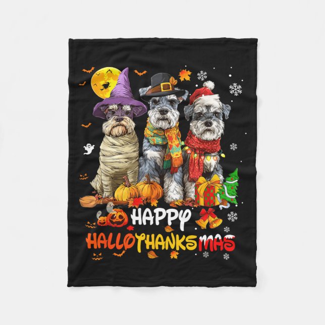 Couverture Polaire Schnauzer Happy Hallothanksmas Dog Lover Christmas (Devant)