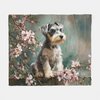 Couverture Polaire Schnauzer Puppy Among Spring Cherry Blossoms
